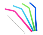 4pc Appetito Reusable Silicone Bent Drinking Straws Assorted w  Cleaning Brush