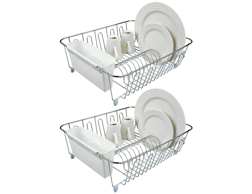 2x D.Line Dish Rack Drying Holder Tray Kitchen Cup Plates Cutlery Drainer White