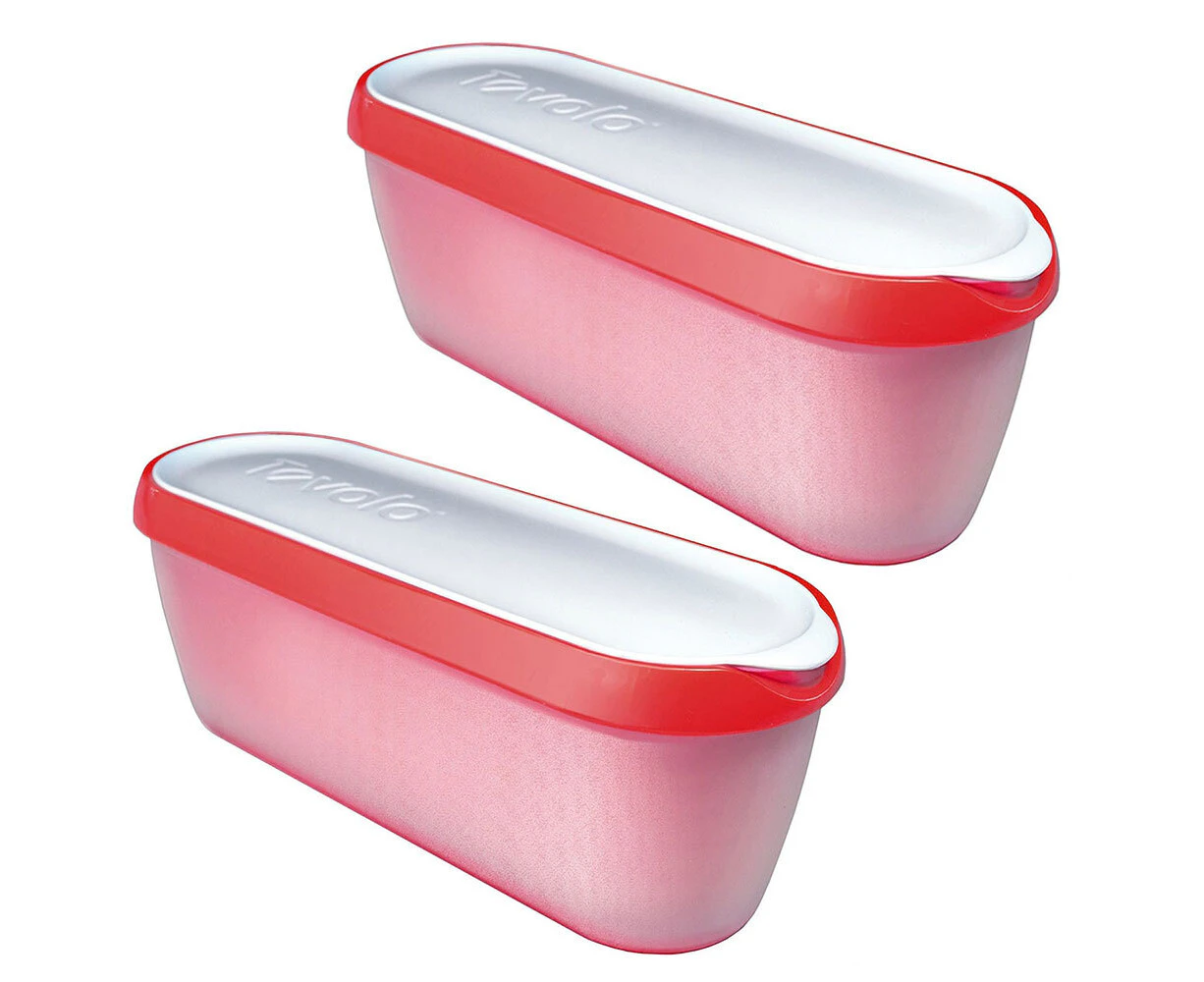 2x Tovolo Glide-A-Scoop 1.4L Ice Cream Tub Container Strawberry Sorbet Pink