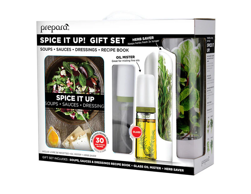 Prepara Spice It Up Healthy Cook Gift Set w  Recipe Book Oil Mister Herb Saver