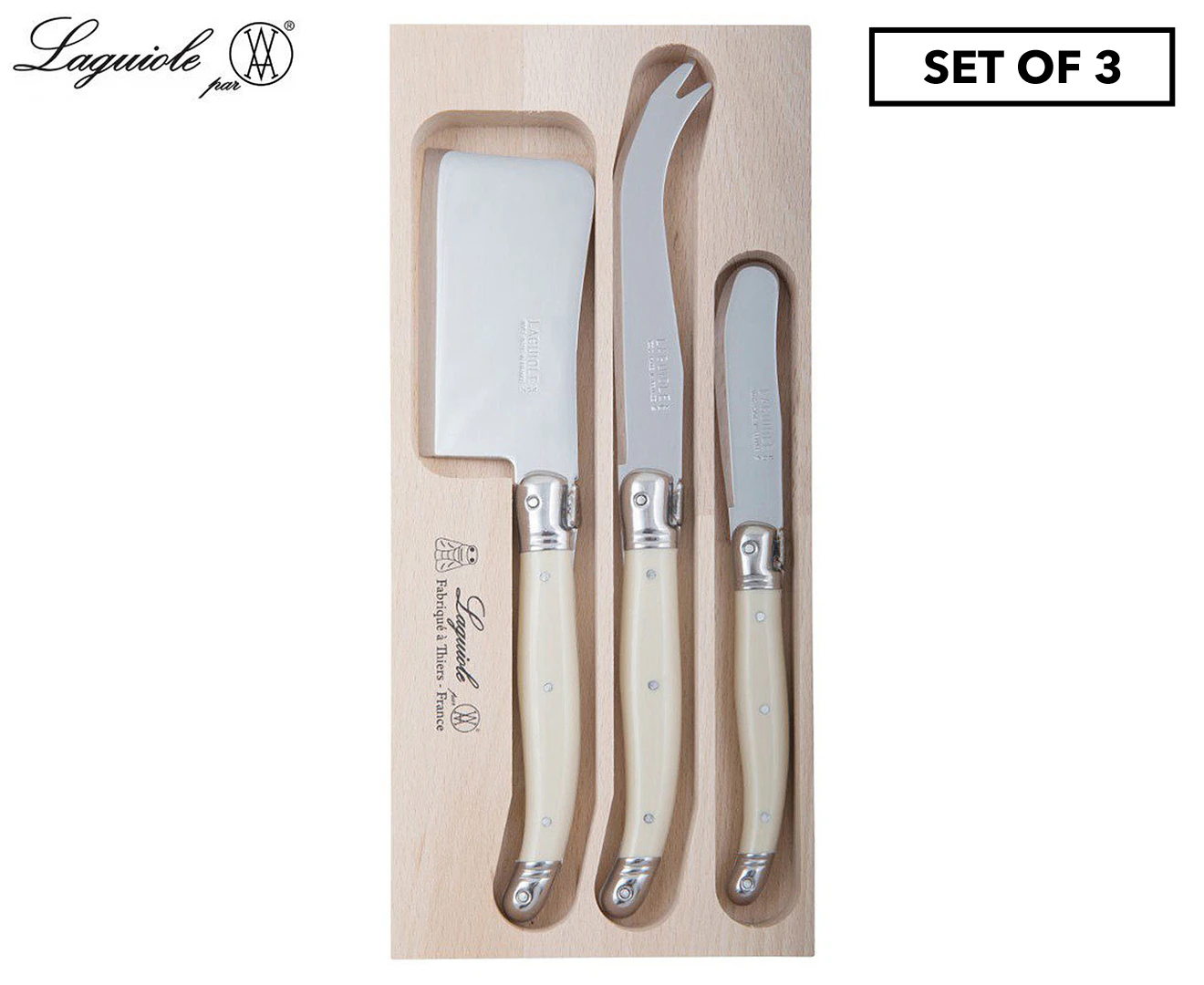 Laguiole by Andre Verdier Debutant Cheese Knife Set of 3 - Stainless Steel/Ivory