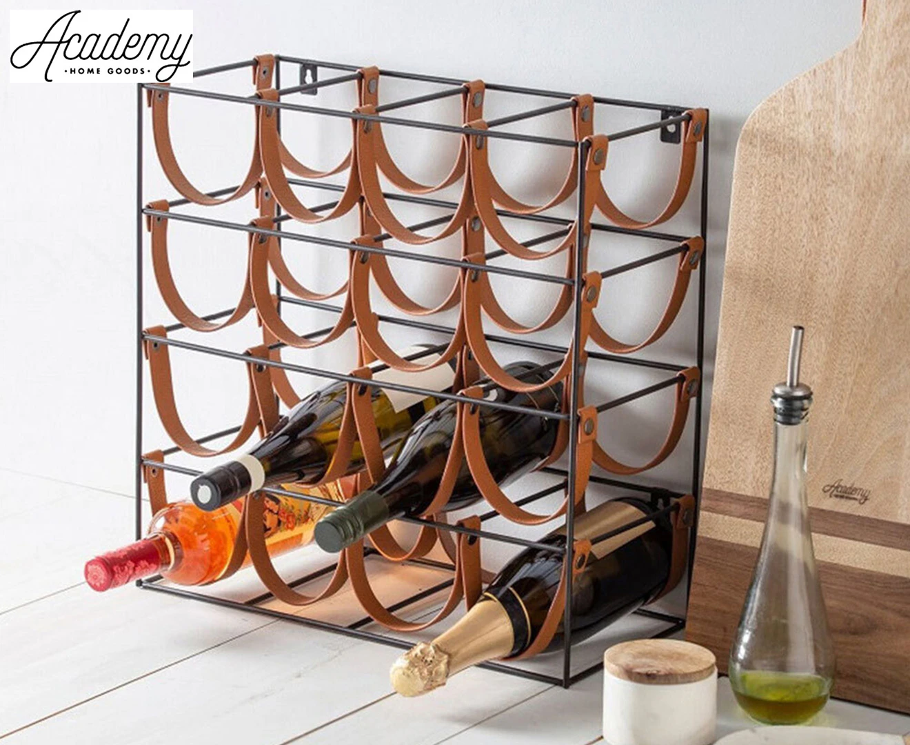 Academy Orwell 16-Bottle Wine Rack - Black/Brown