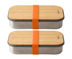 2PK Black + Blum 900ml Stainless Steel Sandwich Box Container w  Bamboo Lid OR