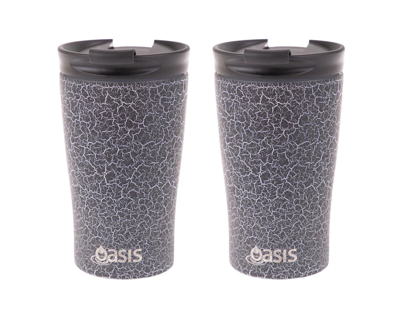 2PK Oasis 350ml Stainless Steel Double Wall Insulated Travel Cup Black Crackle