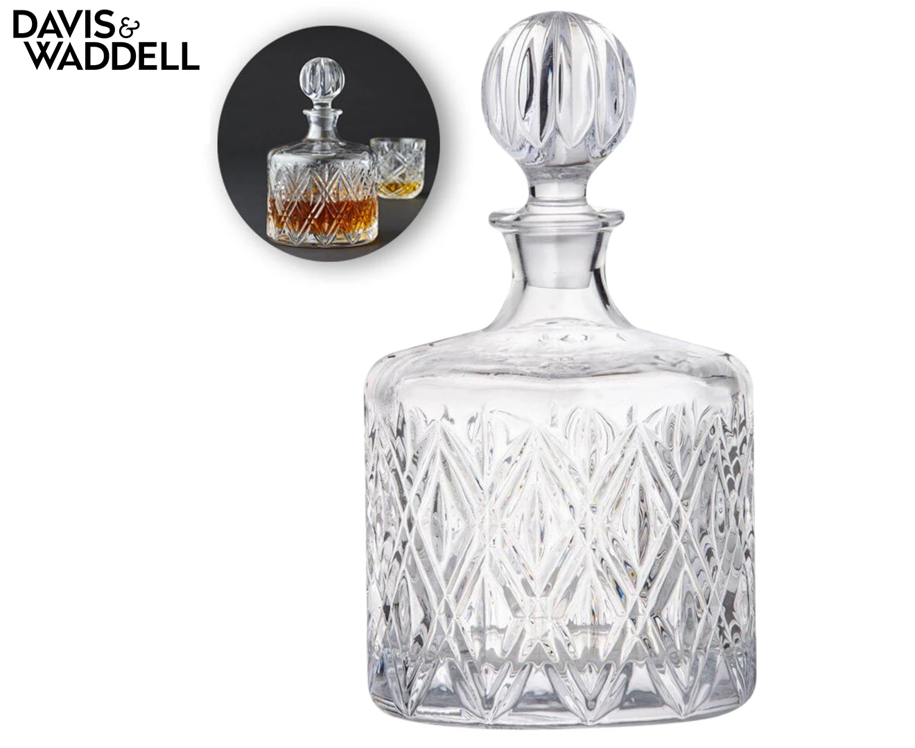 Davis & Waddell Fine Foods Deluxe Decanter Liqour/Whiskey/Scotch 24cm/1.2L Clear