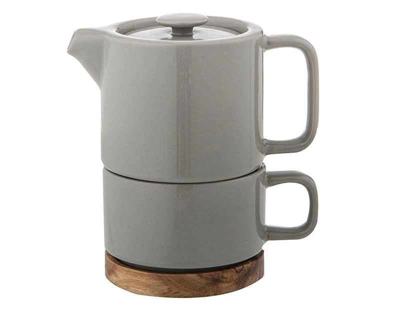 Leaf & Bean Stoneware Soren Tea for One w 400ml Teapot Infuser 250ml Cup Grey