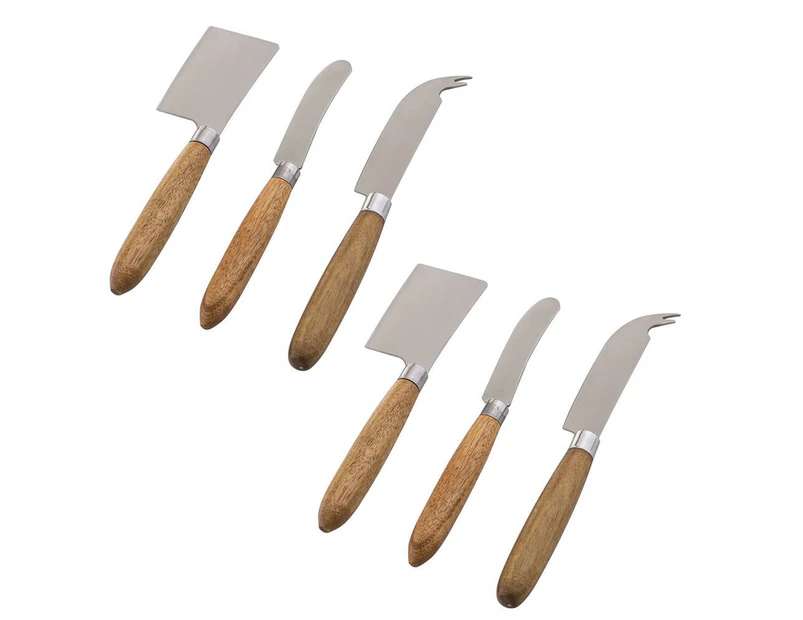 6pc Fine Foods Cheese Pate Knife Cleaver Spreader Stainless Steel Wood Gift Set