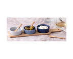 7pc Davis & Waddle Taste Serving Bowls w  Bamboo Paddle Light Medium Dark Blue
