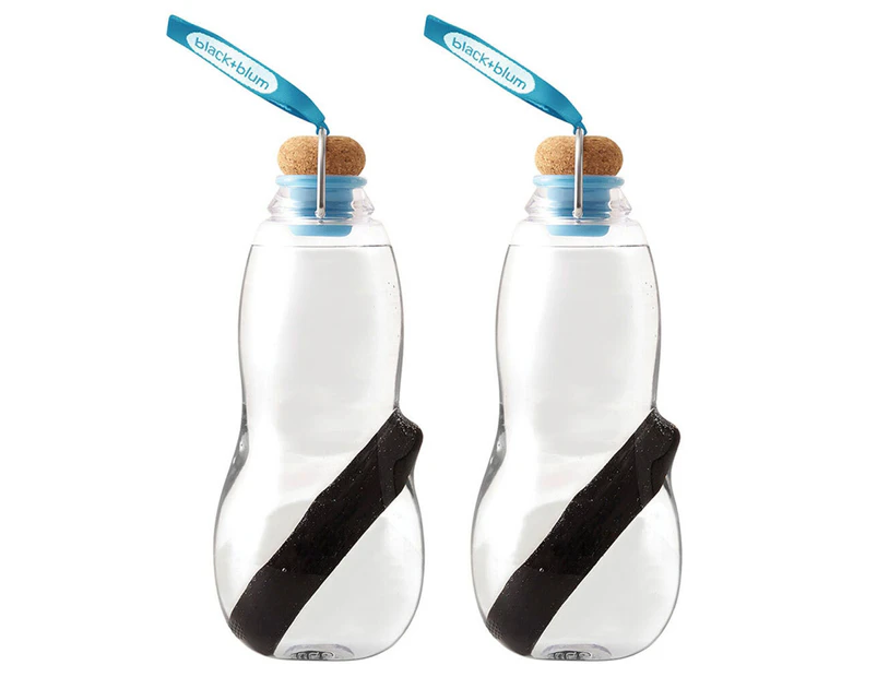 2PK Black & Blum 800ml Leakproof BPA Free Water Bottle w  Charcoal Filter Blue