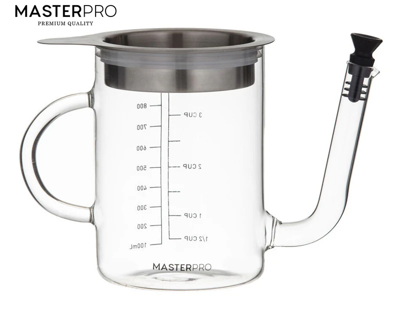 MasterPro 1L Deluxe Glass Fat Separator w/ Strainer & Stopper