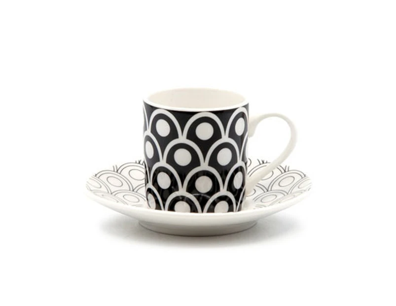 PEACOCK Set of 6 Espresso Cup and Saucer - 90ml - Black