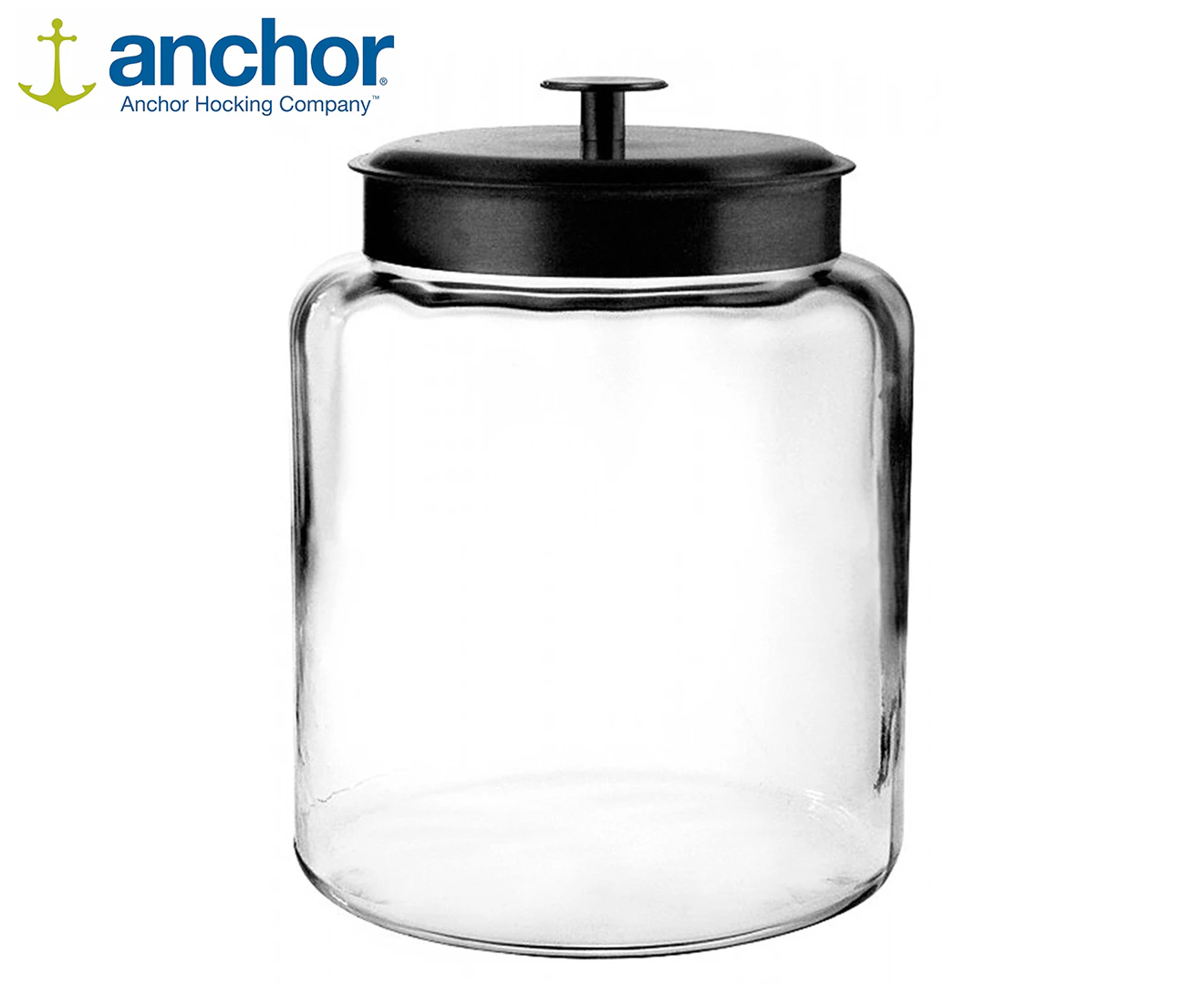 Anchor Hocking 7.5L Stackable Glass Jar Food Container Organiser w/ Black Lid