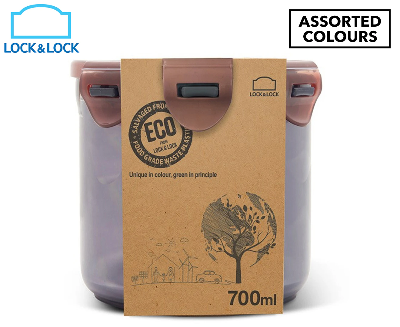 Locknlock 700ml Eco Round Airtight Snack/Food Container Travel/Pantry Set Tall