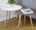 Hello Furniture 2-Piece Aura Round Wood Coffee Table Set - White/Grey