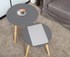 HelloFurniture 2-Piece M/L Aura Round Wood Coffee Table Set - Grey
