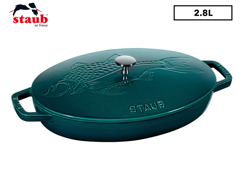 Staub La Mer Fish 32cm/2.8L Cast Iron Oval Dish Oven Cooking Bakeware Sea Blue