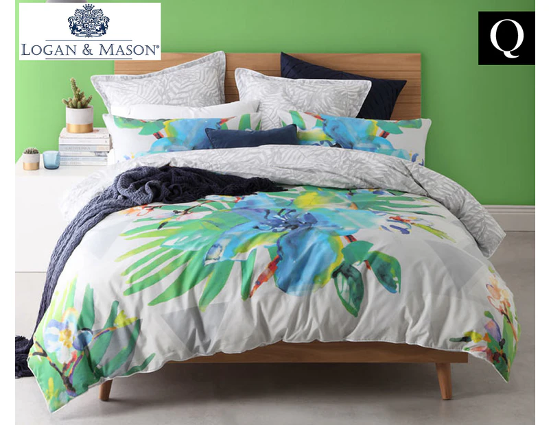 Logan & Mason Mirage Reversible Queen Bed Quilt Cover Set - Tropic