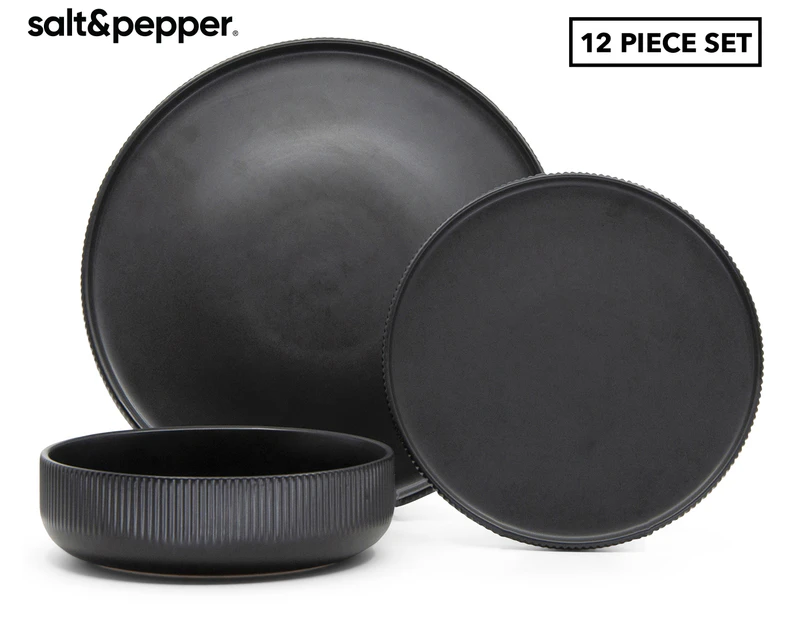 Salt & Pepper 12-Piece Brae Dinner Set - Black