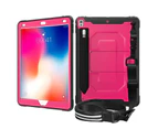 WIWU C-Luo Shockproof Hard Case Kickstand/Hand+Neck Strap With Pencil Holder For iPad Air 10.5/iPad Pro 10.5-Rose Red