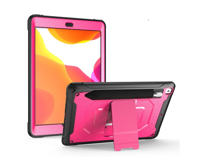 WIWU C-Luo Shockproof Hard Case Kickstand With Pencil Holder For New iPad 10.2inch(2019)-Rose Red