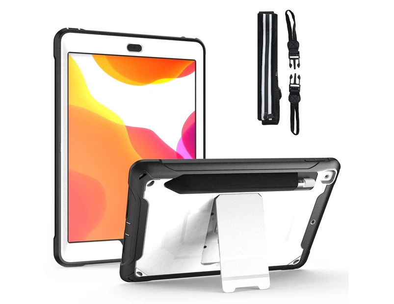 WIWU C-Luo Shockproof Hard Case Kickstand/Hand+Neck Strap With Pencil Holder For New iPad 10.2inch(2019)-White