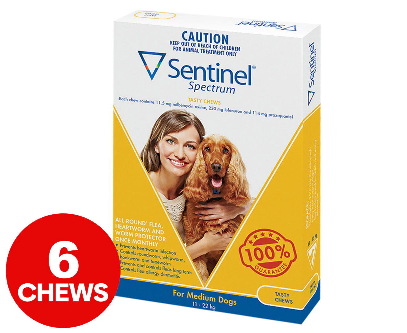 Sentinel Spectrum Flea & Worm Control For Dogs 11-22kg 6pk