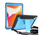 WIWU C-Luo Shockproof Hard Case Kickstand/Hand+Neck Strap With Pencil Holder For 9.7" iPad 2017/2018-Light Blue