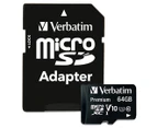 Verbatim 64GB Class 10 Premium microSDXC Memory Card w/ Adaptor