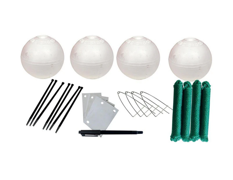 Crab Pot Accessories Kit-4 x 150mm Poly Floats-4 Clips-4 Id Tags-4 Ropes-1 Pen