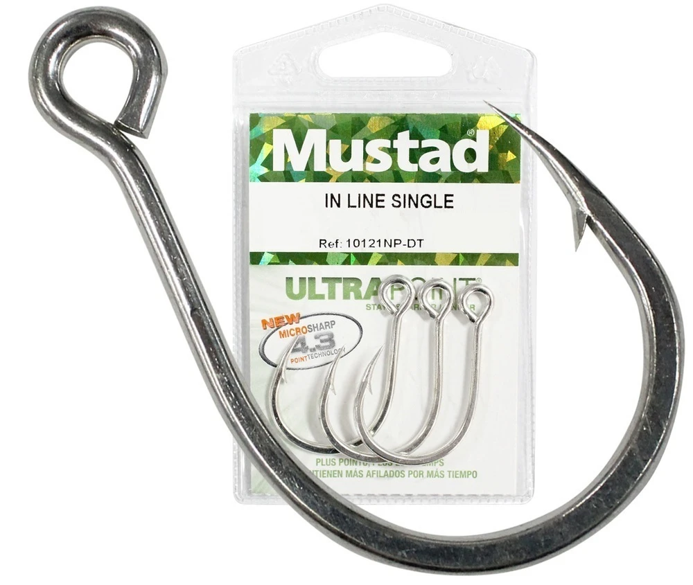 1 Packet of Mustad 10121NPDT Kaiju In-Line Single Fishing Hooks - 7x Strong  Hook [Hook Size: Size 3/0 Qty: 5 Hooks]