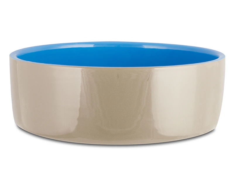 Deluxe 11-Inch Ceramic Pet Bowl - Brown/Blue