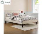 Zinus Taupe Button Tufted Fabric Bed Frame