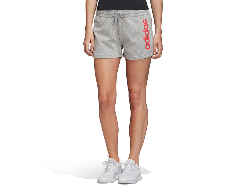 Adidas Women's Essentials Linear Logo Shorts - Medium Grey Heather/Core Pink