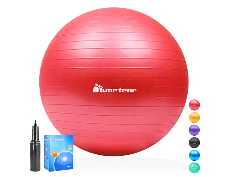 METEOR 75cm Anti-Burst Swiss Ball with Pump Yoga Pilates Rehab (Red)