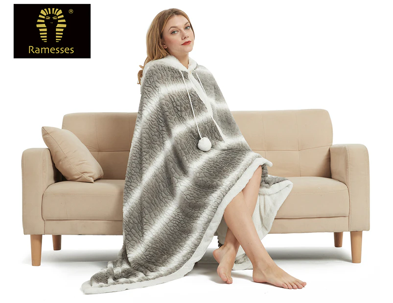 Ramesses 180x130cm Sherpa Hood Blanket - Grey/White
