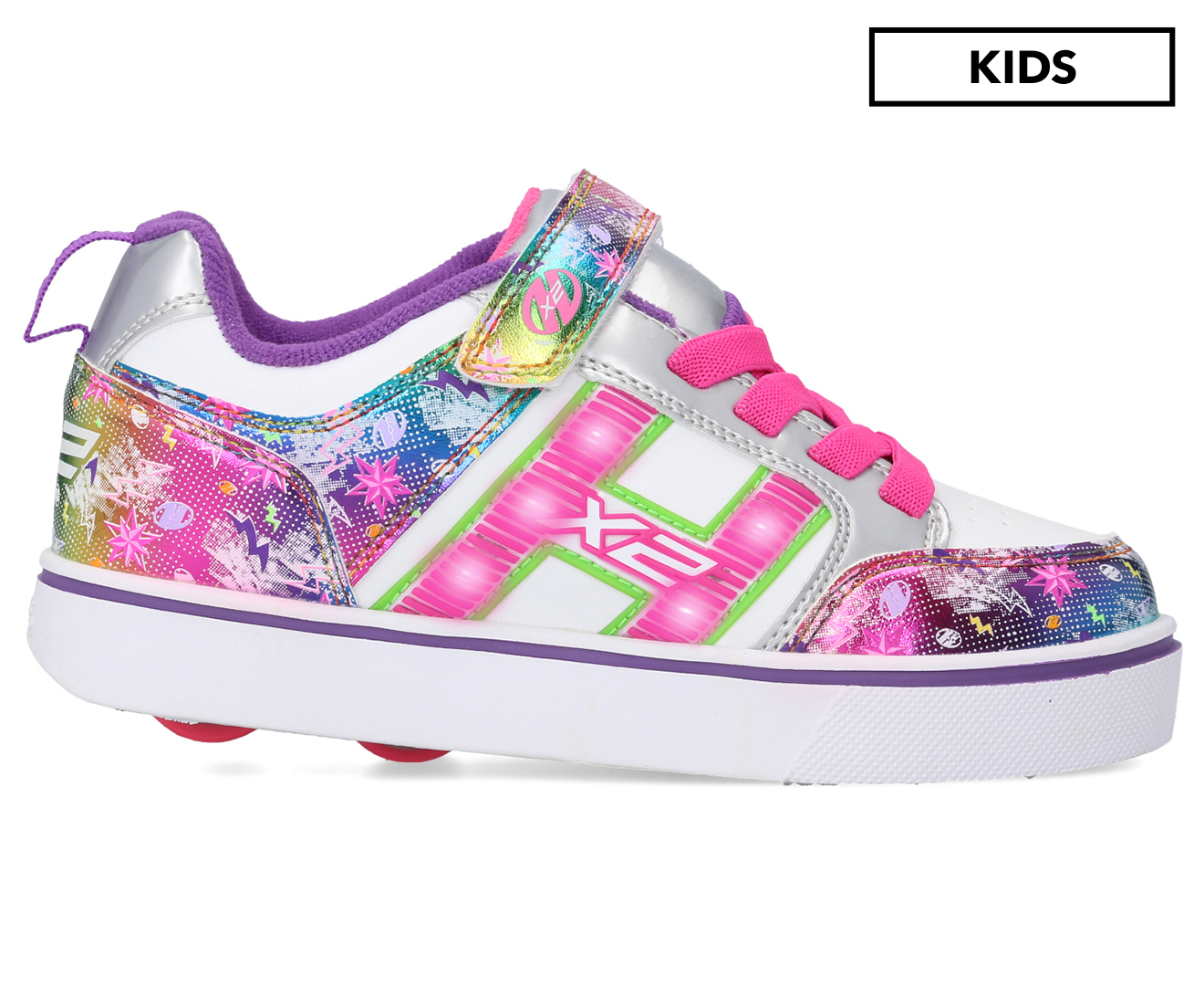 Heelys Girls' Bolt Plus X2 Lighted Skate Shoes - White/Silver/Rainbow ...