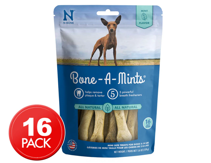 16pk N-Bone Bone-A-Mints Mini Dental Bone Treats Mint Flavour 159g