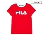 FILA Girls' Classic Ringer Crew Neck Tee / T-Shirt / Tshirt - Red 1