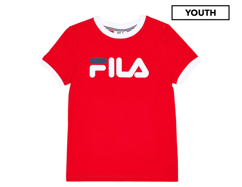 Fila Girls' Classic Ringer Crew Neck Tee / T-Shirt / Tshirt - Red