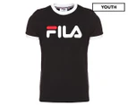 Fila Girls' Classic Ringer Crew Neck Tee / T-Shirt / Tshirt - Black