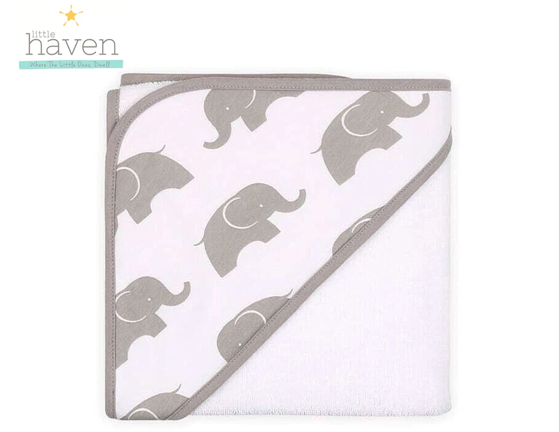 Little Haven 76.2cm Printed Hooded Towel - Grey Elephant