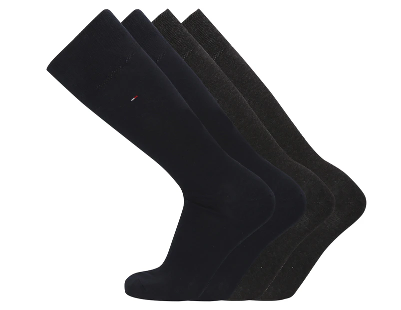 Tommy Hilfiger Men's Flat Knit Combed Cotton Logo Socks 4-Pack - Charcoal