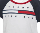 Tommy Hilfiger Girls' Tina Baseball Tee / T-Shirt / Tshirt - White/Red/Sky
