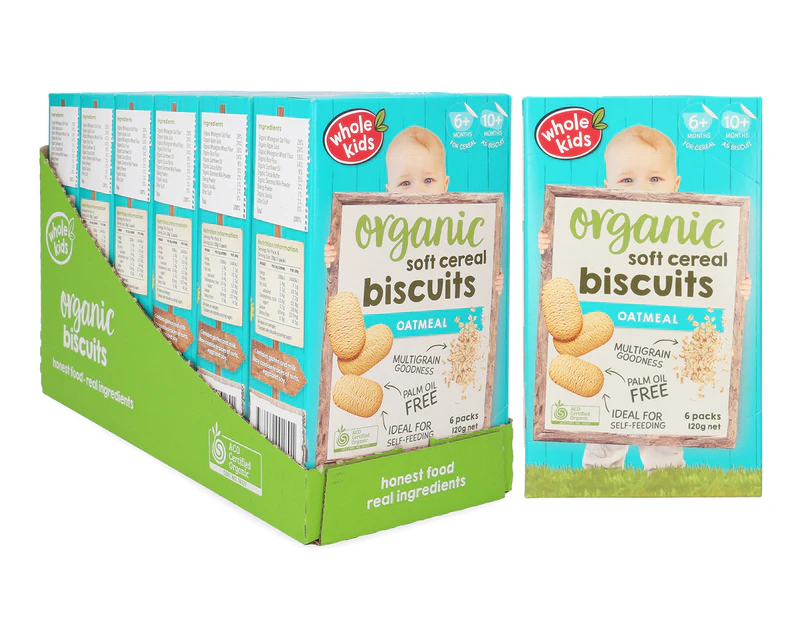 6 X Whole Kids Organic Soft Cereal Biscuits Oatmeal 120g