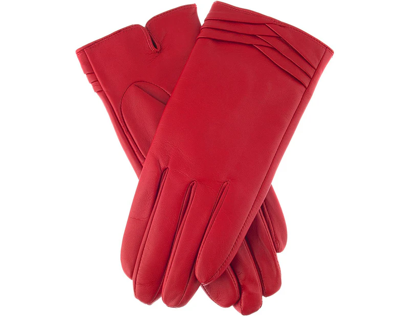 Dents Women's Leather Gloves With Fine Fleece Lining - Berry