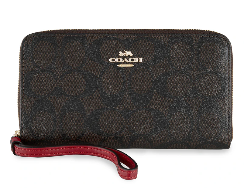 Coach Signature Large Phone Wristlet Wallet - Brown/True Red 