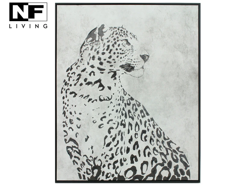 NF Living 83x103cm Monochrome Snow Leopard Painting Wall Art