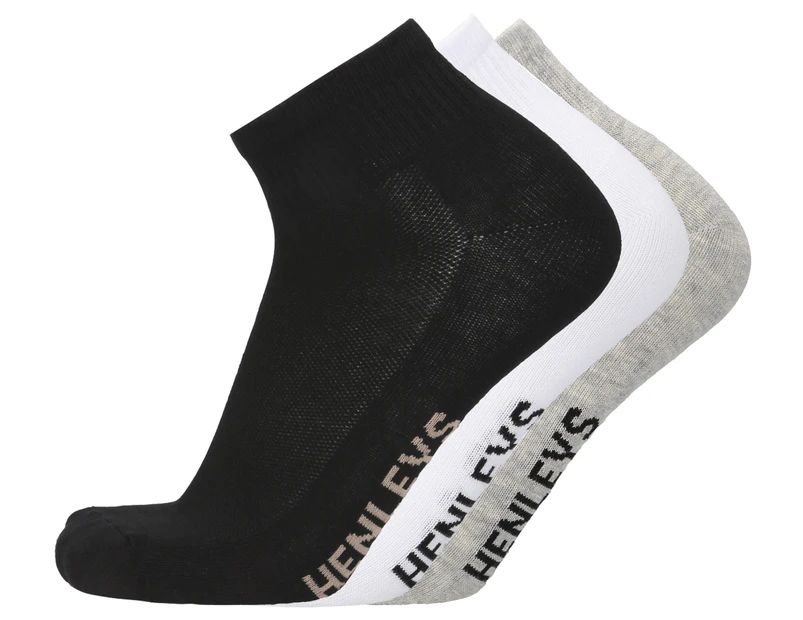 Henleys Men's Classic Ankle Socks 3-Pack - White/Grey/Black