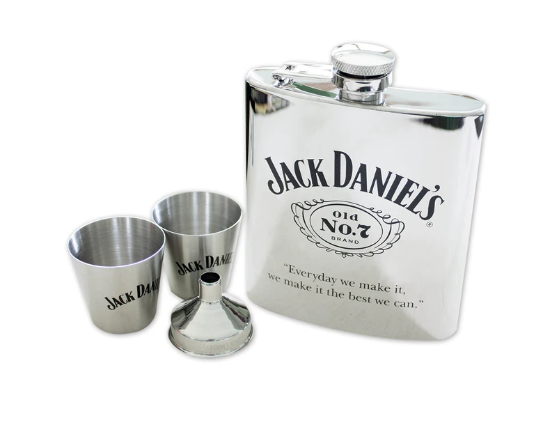 Jack Daniel's Stainless Flask and Shot Glass Gift Set
