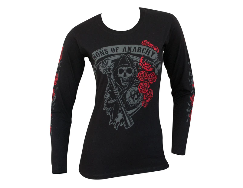 Sons Of Anarchy Reaper Rose Logo Long Sleeve Ladies Black Shirt